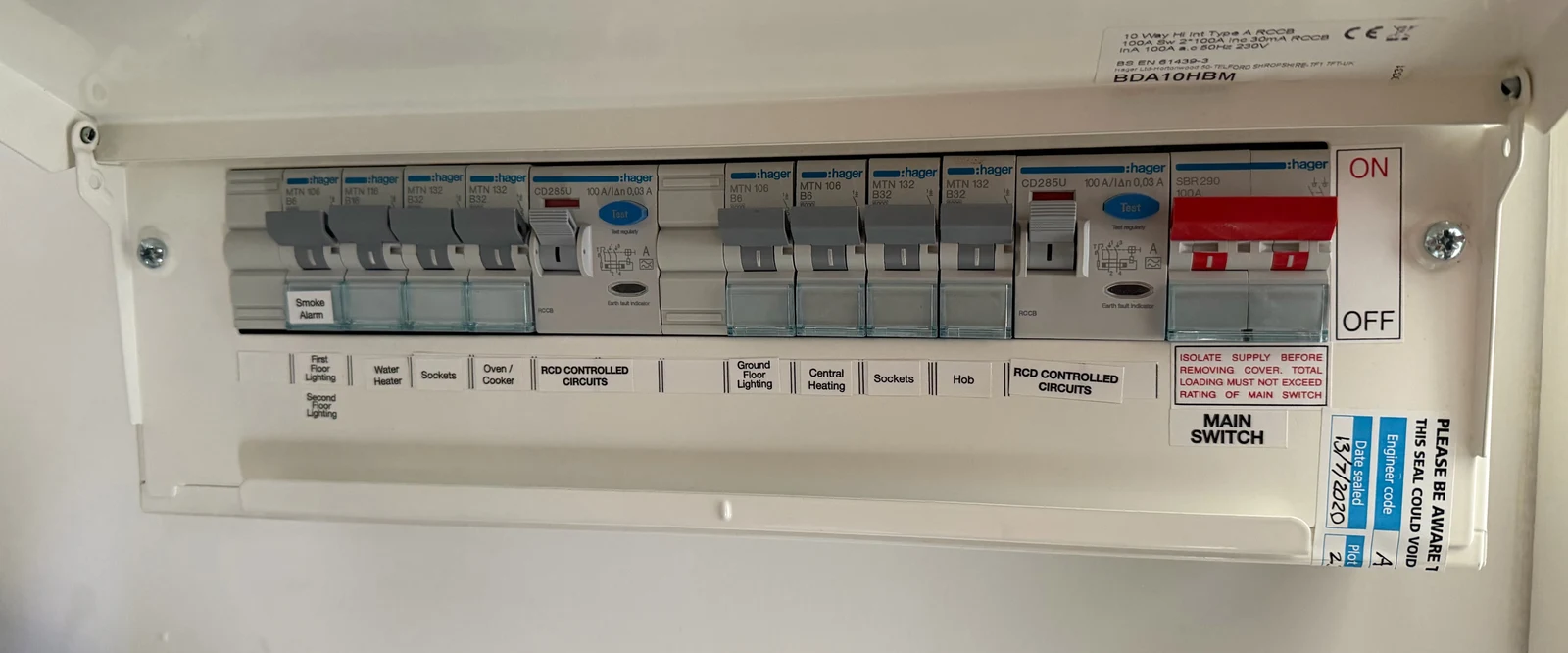 Hager Design 10 18th Edition metal consumer unit with Type A RCDs and SPD