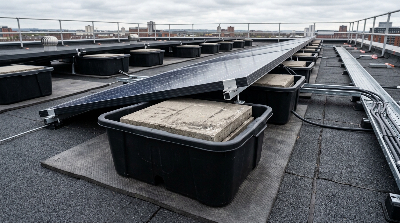 Flat roof ballasted bucket system