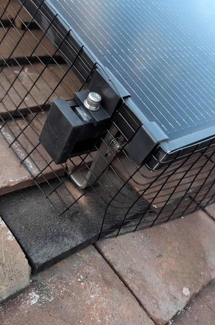 Mounting rails and pigeon exclusion mesh at Luton